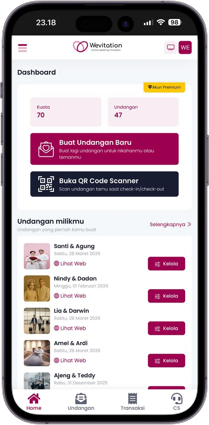 Tampilan aplikasi Wevitation